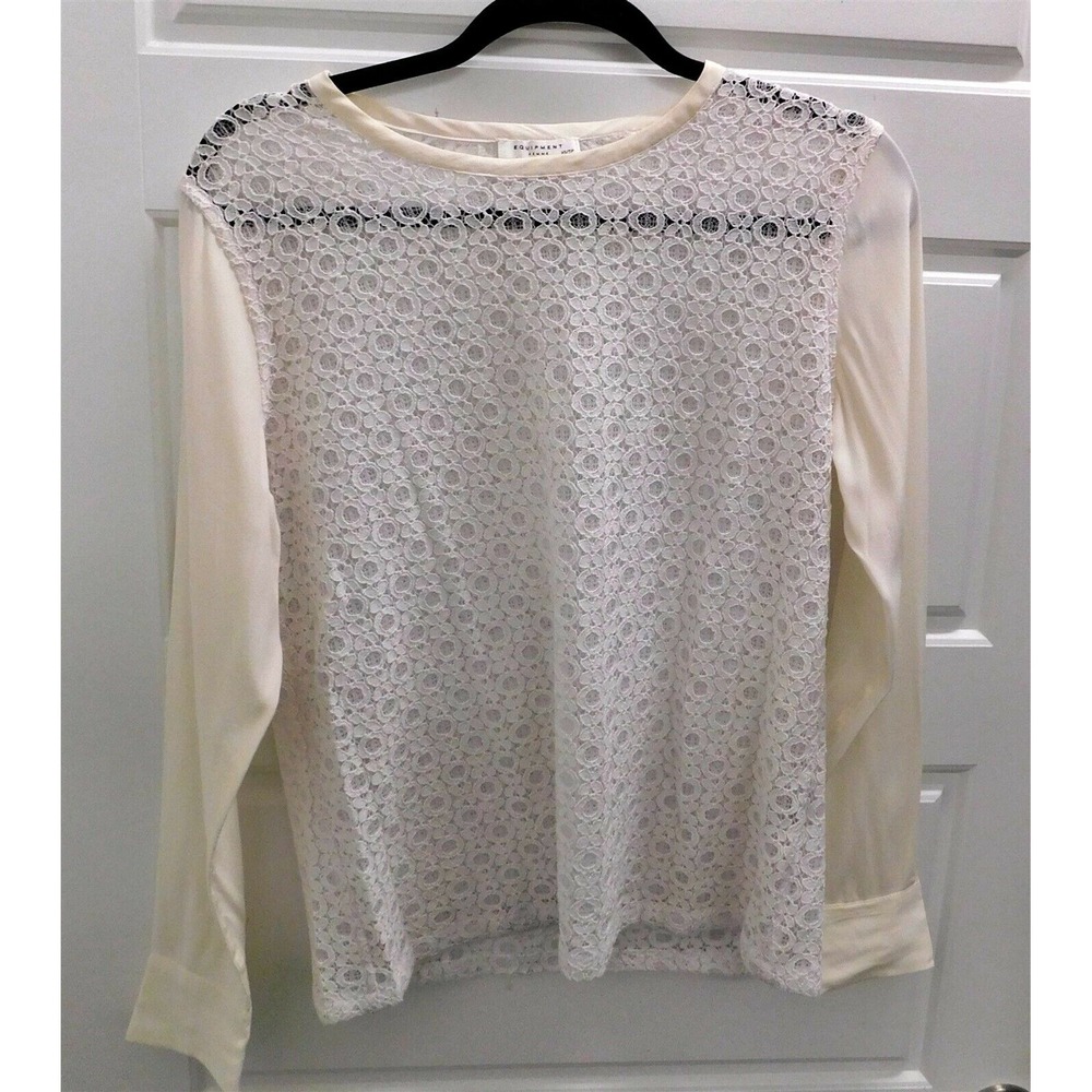 Equipment Cotton Blend White Lace Ivory Sleeves Blouse sz XS‎